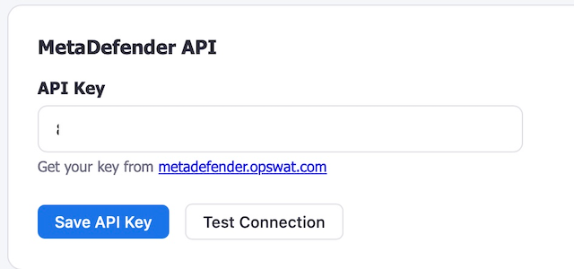 Send2Pro MetaDefender API Key Settings