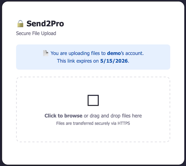 Send2Pro Public Share Upload Page