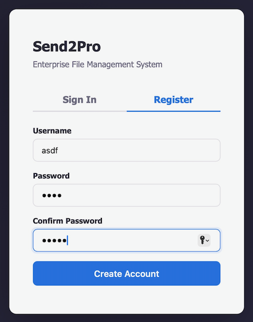 Send2Pro Registration Form