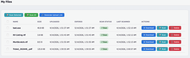 Send2Pro My Files Page