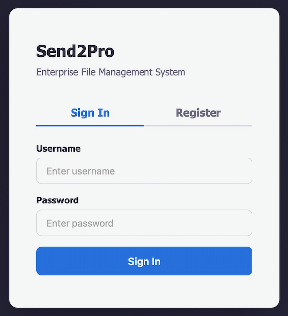 Send2Pro Sign-In Form